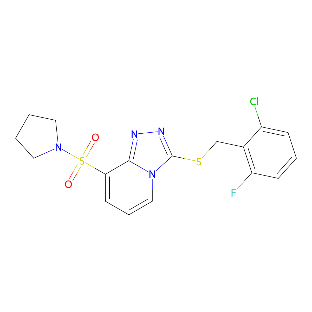 1-[(3-{[(2-Chloro-6-fluorophenyl)methyl]sulfanyl}-[1,2,4]triazolo[4,3-a]pyridin-8-yl)sulfonyl]pyrrolidine molecular structure, CAS 1115963-37-5
