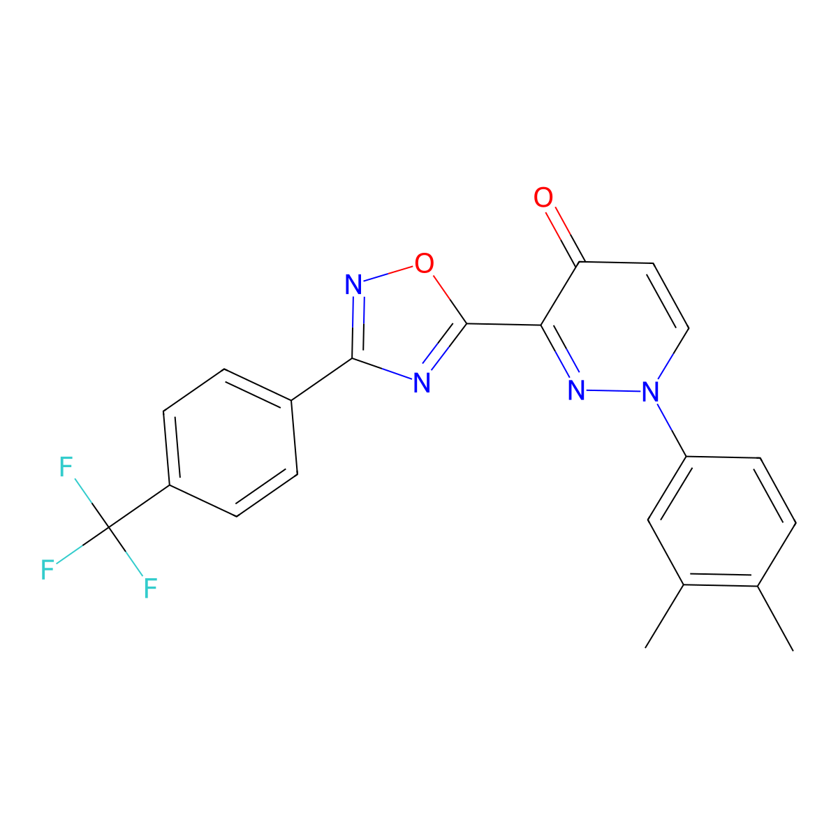 1-(3,4-Dimethylphenyl)-3-{3-[4-(trifluoromethyl)phenyl]-1,2,4-oxadiazol-5-yl}-1,4-dihydropyridazin-4-one molecular structure, CAS 1115963-58-0