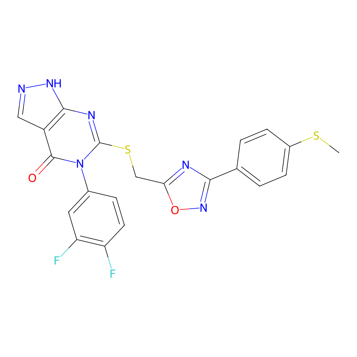 5-(3,4-difluorophenyl)-6-(((3-(4-(methylthio)phenyl)-1,2,4-oxadiazol-5-yl)methyl)thio)-1H-pyrazolo[3,4-d]pyrimidin-4(5H)-one molecular structure, CAS 1115967-10-6