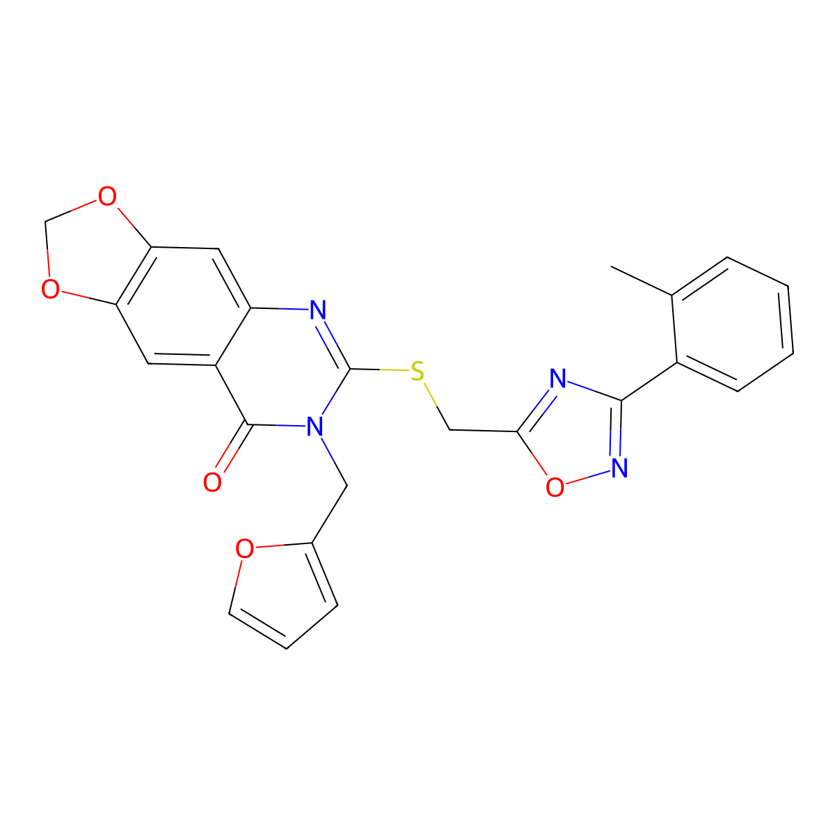 7-(furan-2-ylmethyl)-6-(((3-(o-tolyl)-1,2,4-oxadiazol-5-yl)methyl)thio)-[1,3]dioxolo[4,5-g]quinazolin-8(7H)-one molecular structure, CAS 1115970-58-5