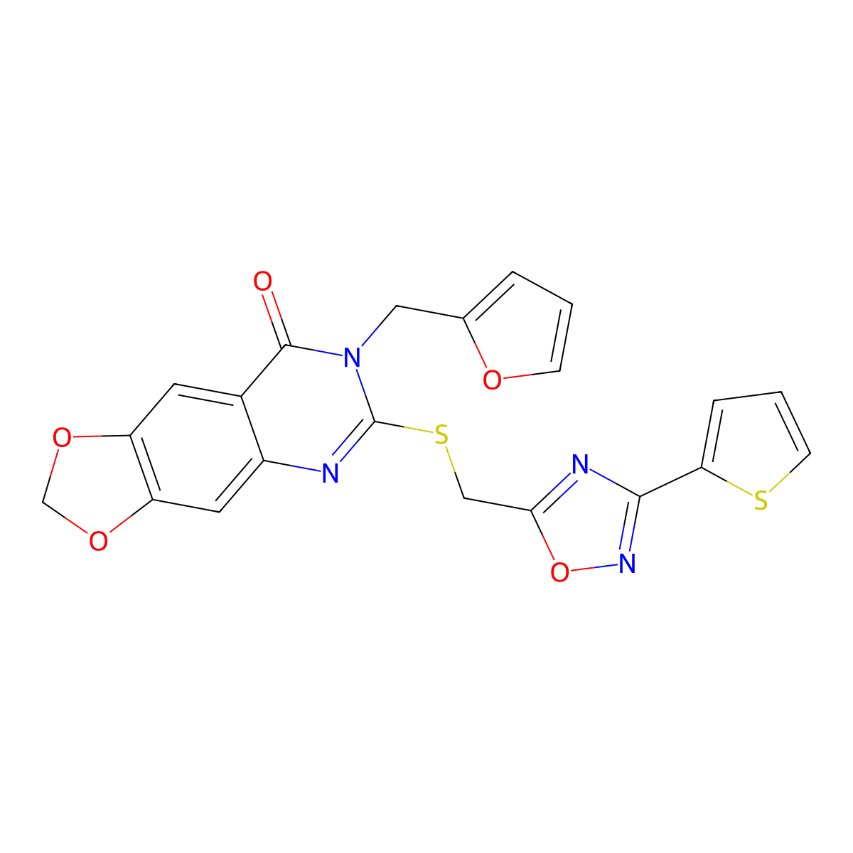 7-(furan-2-ylmethyl)-6-(((3-(thiophen-2-yl)-1,2,4-oxadiazol-5-yl)methyl)thio)-[1,3]dioxolo[4,5-g]quinazolin-8(7H)-one molecular structure, CAS 1115970-59-6