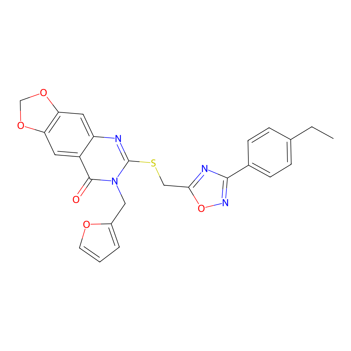 6-({[3-(4-ethylphenyl)-1,2,4-oxadiazol-5-yl]methyl}sulfanyl)-7-[(furan-2-yl)methyl]-2H,7H,8H-[1,3]dioxolo[4,5-g]quinazolin-8-one molecular structure, CAS 1115970-61-0