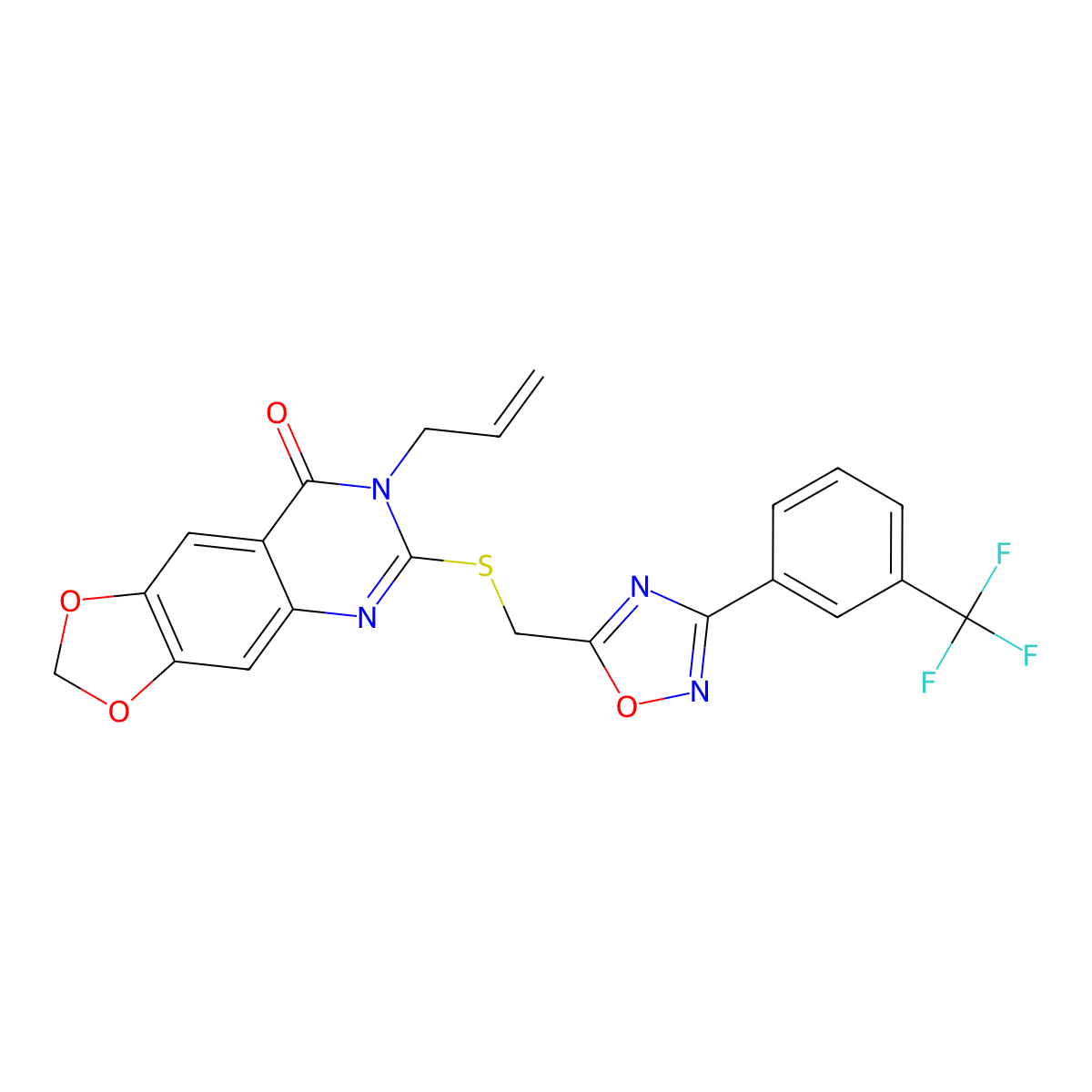 7-(prop-2-en-1-yl)-6-[({3-[3-(trifluoromethyl)phenyl]-1,2,4-oxadiazol-5-yl}methyl)sulfanyl]-2H,7H,8H-[1,3]dioxolo[4,5-g]quinazolin-8-one molecular structure, CAS 1115970-63-2