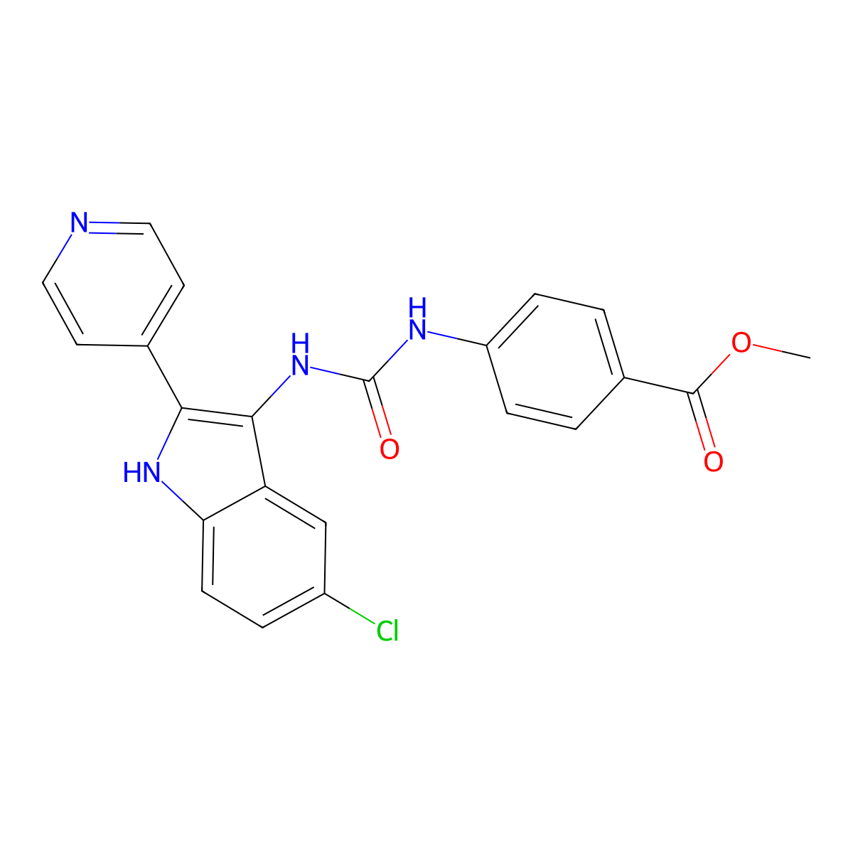 methyl 4-(((5-chloro-2-(pyridin-4-yl)-1H-indol-3-yl)carbamoyl)amino)benzoate molecular structure, CAS 1115971-14-6