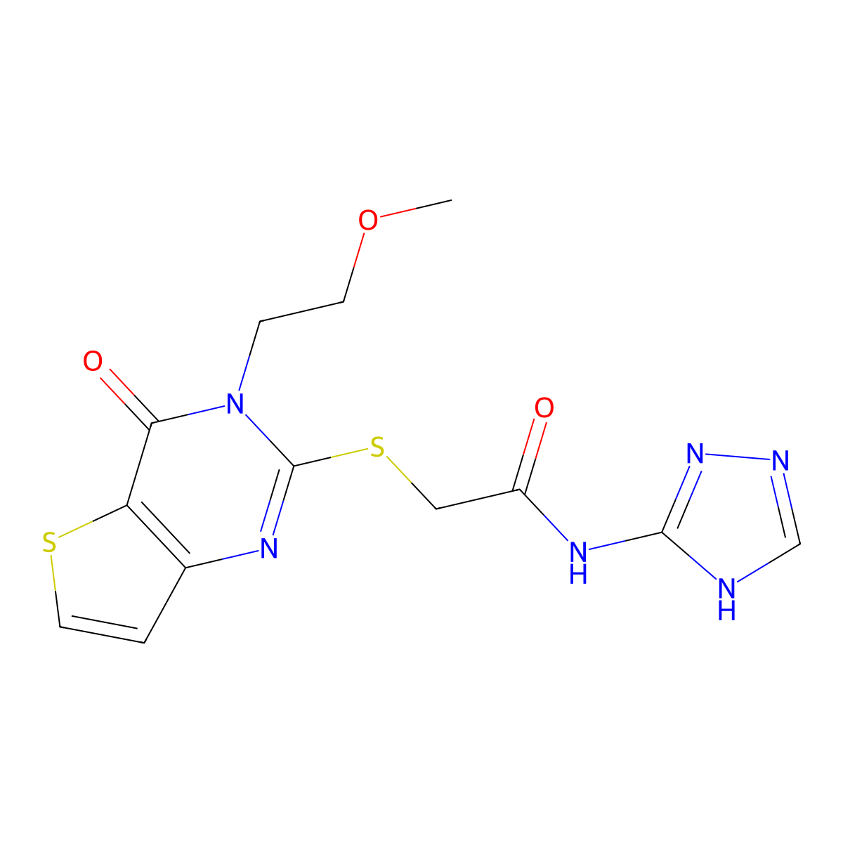 2-{[3-(2-methoxyethyl)-4-oxo-3H,4H-thieno[3,2-d]pyrimidin-2-yl]sulfanyl}-N-(4H-1,2,4-triazol-3-yl)acetamide molecular structure, CAS 1115976-46-9