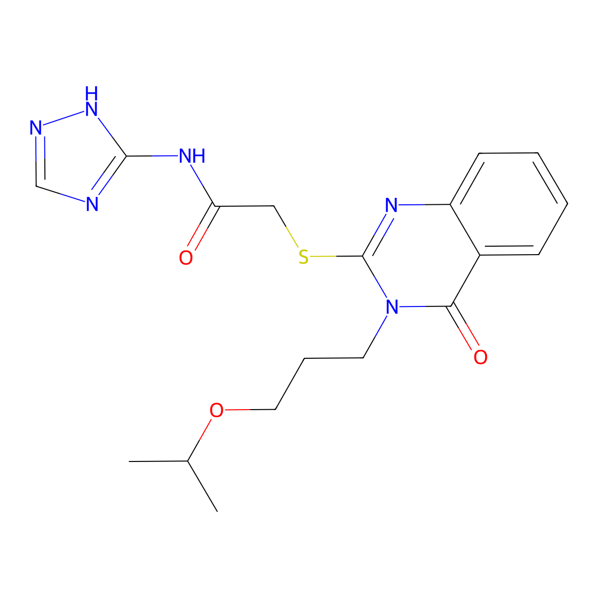 2-({4-oxo-3-[3-(propan-2-yloxy)propyl]-3,4-dihydroquinazolin-2-yl}sulfanyl)-N-(4H-1,2,4-triazol-3-yl)acetamide molecular structure, CAS 1115976-58-3
