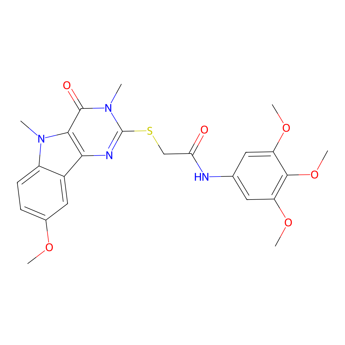 2-((8-methoxy-3,5-dimethyl-4-oxo-4,5-dihydro-3H-pyrimido[5,4-b]indol-2-yl)thio)-N-(3,4,5-trimethoxyphenyl)acetamide molecular structure, CAS 1115977-01-9