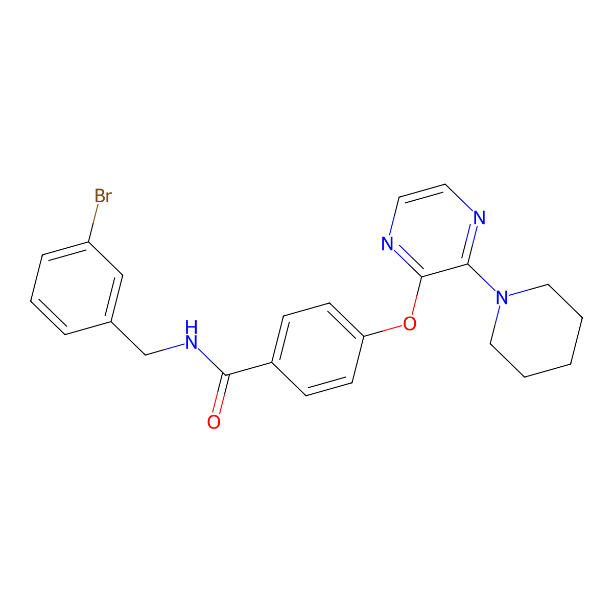 N-(3-bromobenzyl)-4-((3-(piperidin-1-yl)pyrazin-2-yl)oxy)benzamide molecular structure, CAS 1115979-59-3