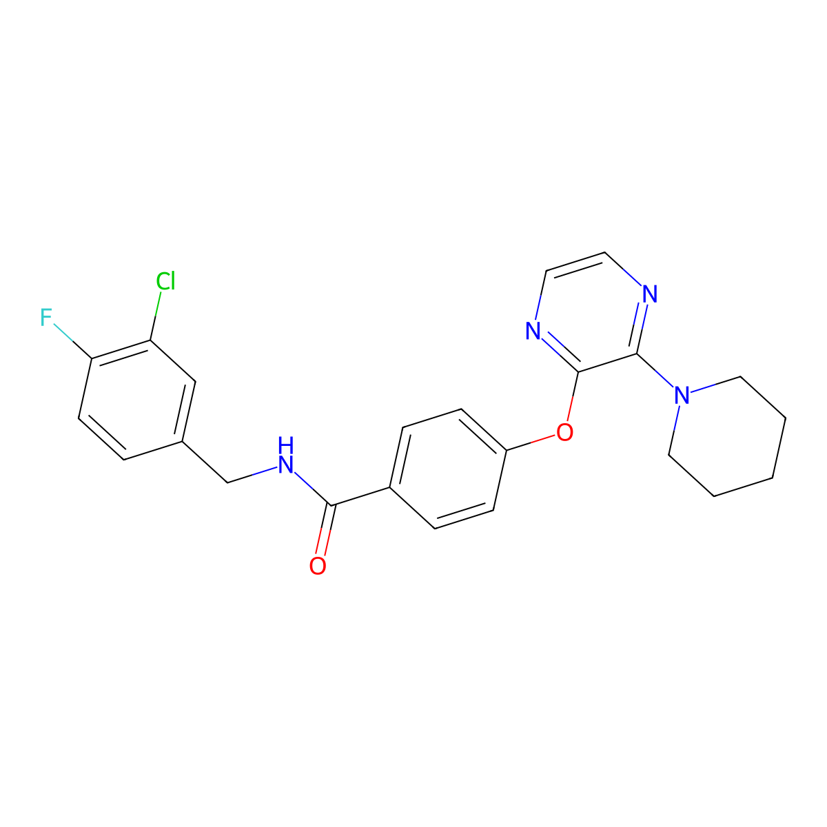 N-(3-chloro-4-fluorobenzyl)-4-((3-(piperidin-1-yl)pyrazin-2-yl)oxy)benzamide molecular structure, CAS 1115979-63-9