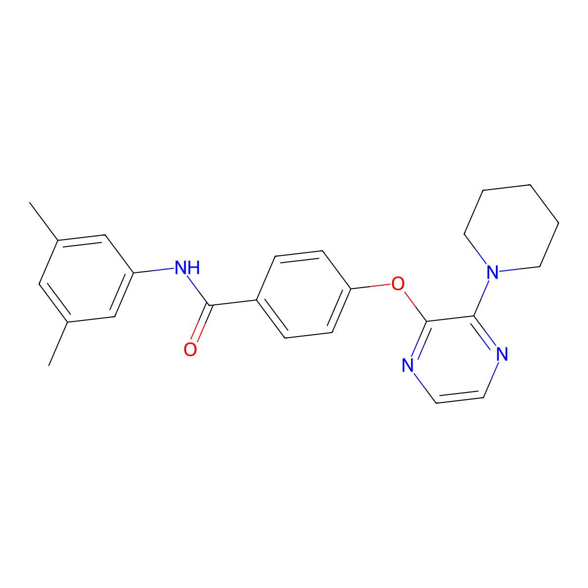 N-(3,5-dimethylphenyl)-4-{[3-(piperidin-1-yl)pyrazin-2-yl]oxy}benzamide molecular structure, CAS 1115979-64-0