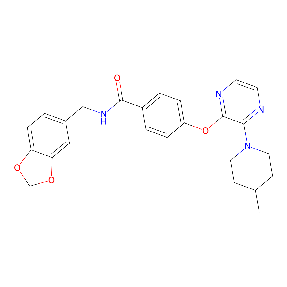 N-(1,3-benzodioxol-5-ylmethyl)-4-{[3-(4-methylpiperidin-1-yl)pyrazin-2-yl]oxy}benzamide molecular structure, CAS 1115979-68-4