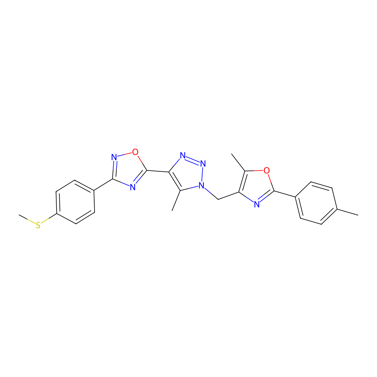 5-(5-methyl-1-((5-methyl-2-(p-tolyl)oxazol-4-yl)methyl)-1H-1,2,3-triazol-4-yl)-3-(4-(methylthio)phenyl)-1,2,4-oxadiazole molecular structure, CAS 1115979-79-7