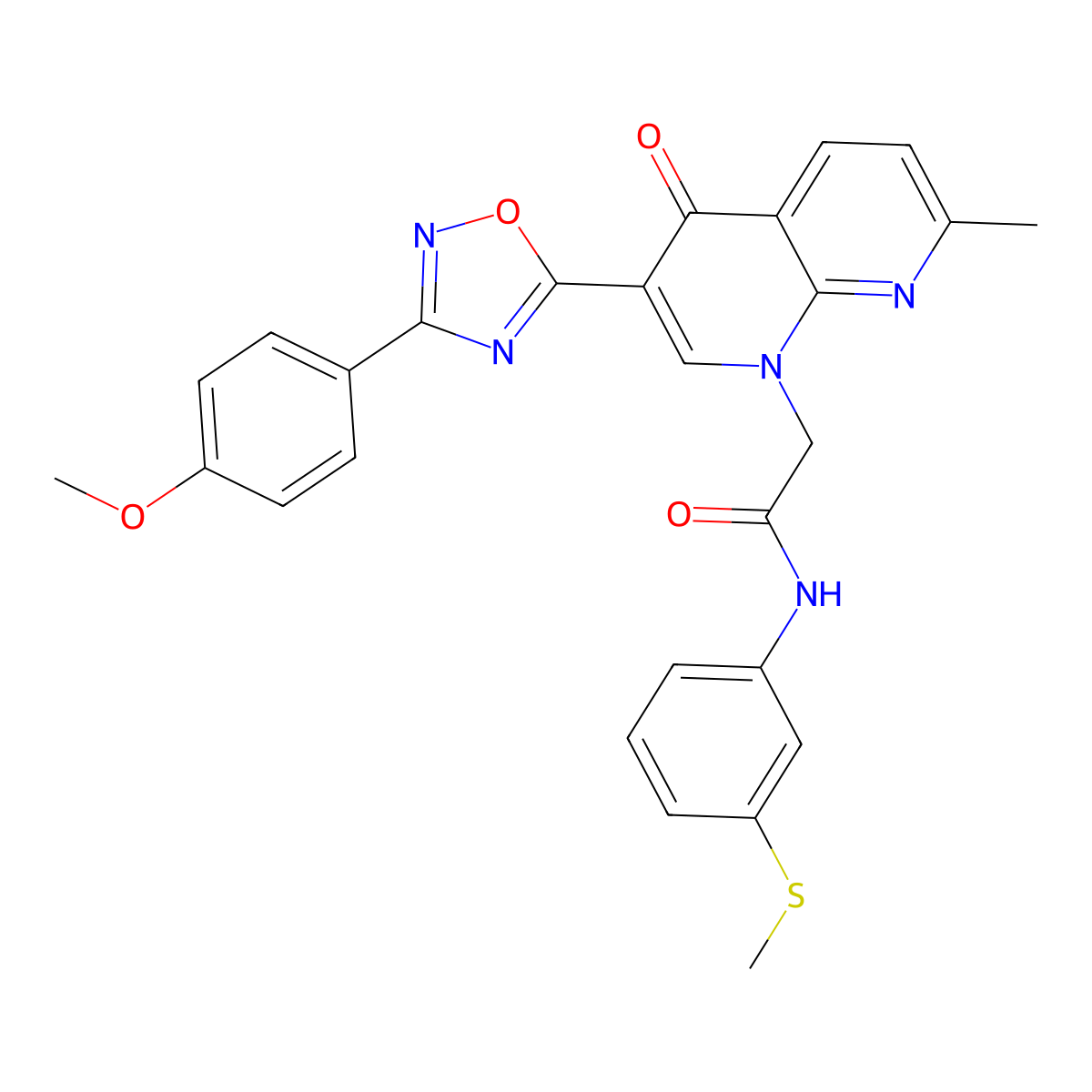 2-{3-[3-(4-methoxyphenyl)-1,2,4-oxadiazol-5-yl]-7-methyl-4-oxo-1,4-dihydro-1,8-naphthyridin-1-yl}-N-[3-(methylsulfanyl)phenyl]acetamide molecular structure, CAS 1115981-86-6