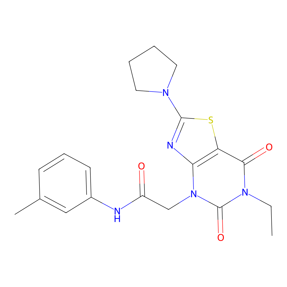 2-(6-Ethyl-5,7-dioxo-2-(pyrrolidin-1-yl)-6,7-dihydrothiazolo[4,5-d]pyrimidin-4(5H)-yl)-N-(m-tolyl)acetamide molecular structure, CAS 1115982-08-5