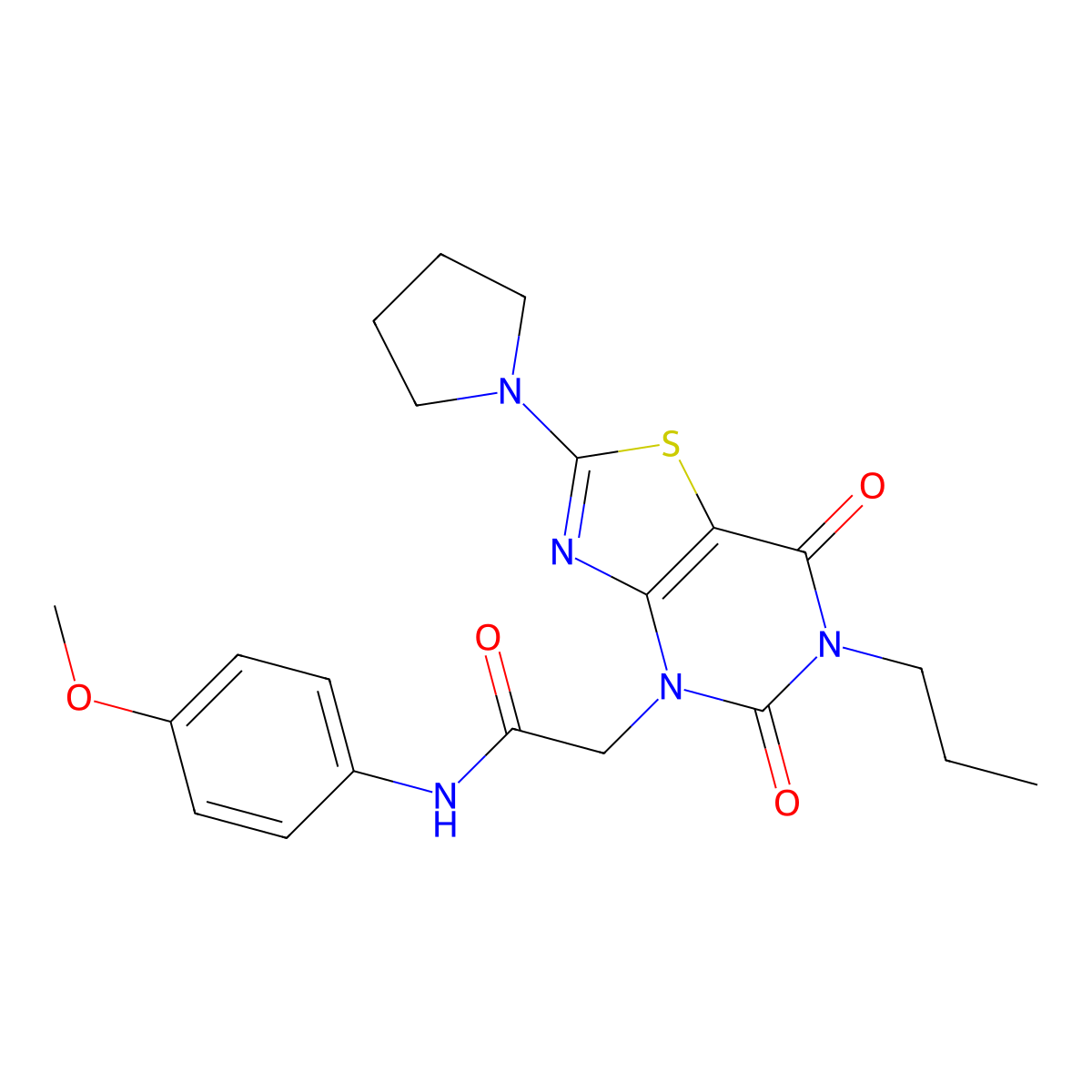 2-(5,7-Dioxo-6-propyl-2-(pyrrolidin-1-yl)-6,7-dihydrothiazolo[4,5-d]pyrimidin-4(5H)-yl)-N-(4-methoxyphenyl)acetamide molecular structure, CAS 1115982-34-7