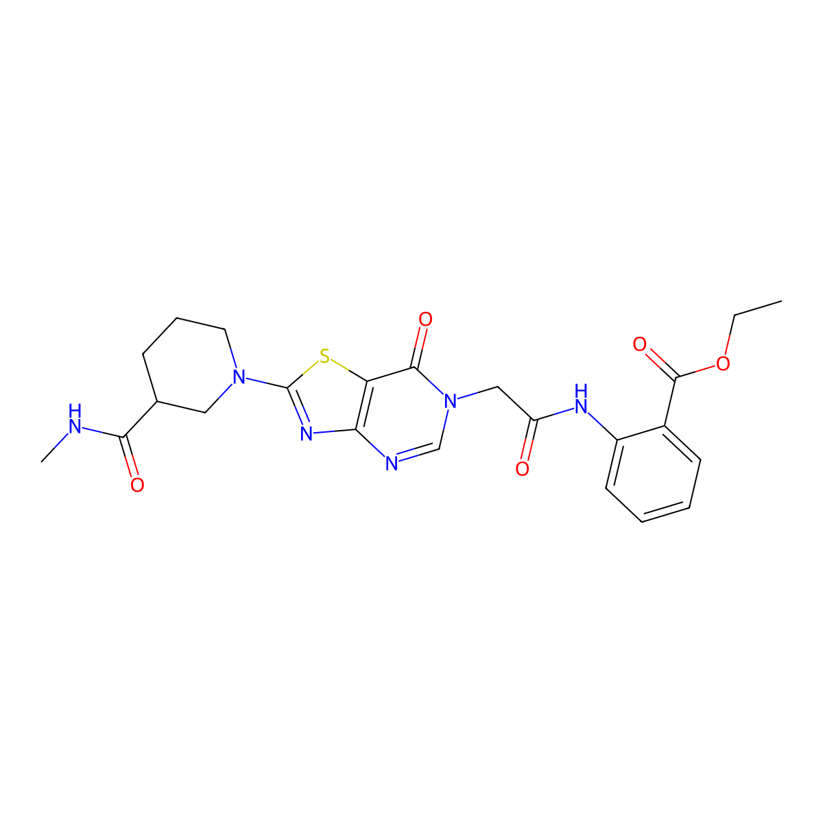 ethyl 2-(2-(2-(3-(methylcarbamoyl)piperidin-1-yl)-7-oxothiazolo[4,5-d]pyrimidin-6(7H)-yl)acetamido)benzoate molecular structure, CAS 1115982-83-6