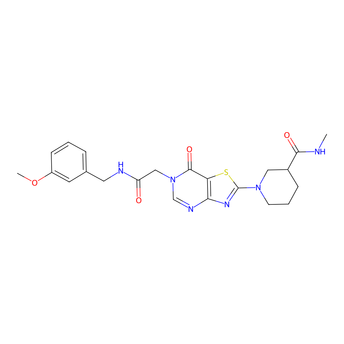 1-[6-({[(3-methoxyphenyl)methyl]carbamoyl}methyl)-7-oxo-6H,7H-[1,3]thiazolo[4,5-d]pyrimidin-2-yl]-N-methylpiperidine-3-carboxamide molecular structure, CAS 1115982-93-8
