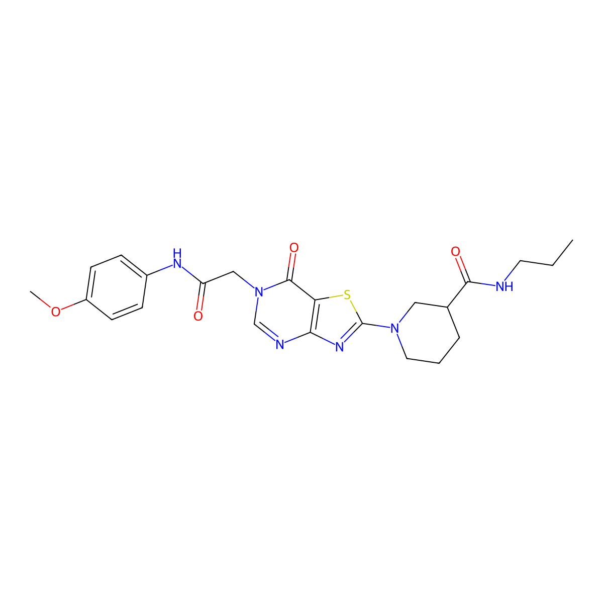 1-(6-{[(4-methoxyphenyl)carbamoyl]methyl}-7-oxo-6H,7H-[1,3]thiazolo[4,5-d]pyrimidin-2-yl)-N-propylpiperidine-3-carboxamide molecular structure, CAS 1115983-40-8