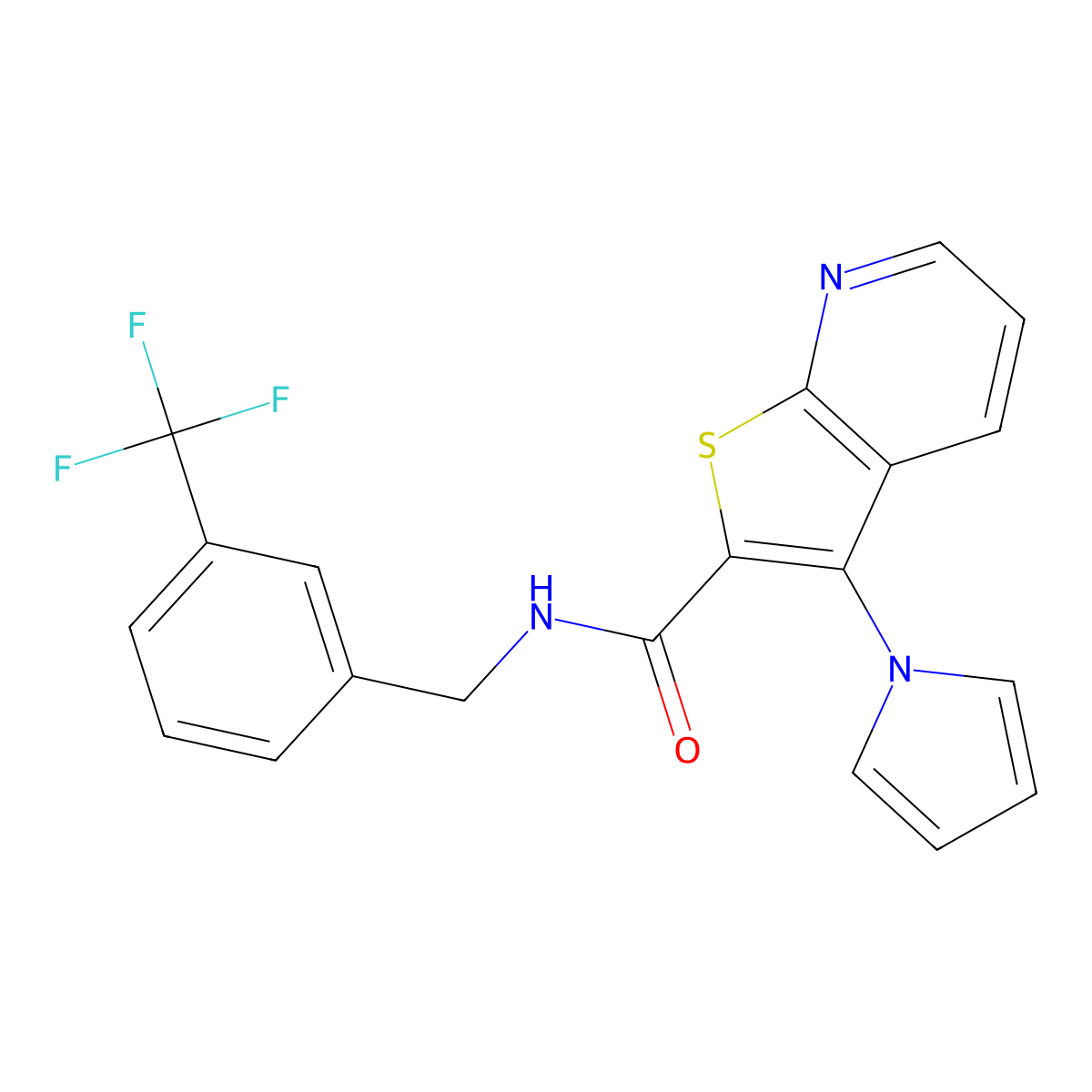 3-(1H-pyrrol-1-yl)-N-(3-(trifluoromethyl)benzyl)thieno[2,3-b]pyridine-2-carboxamide molecular structure, CAS 1115989-60-0