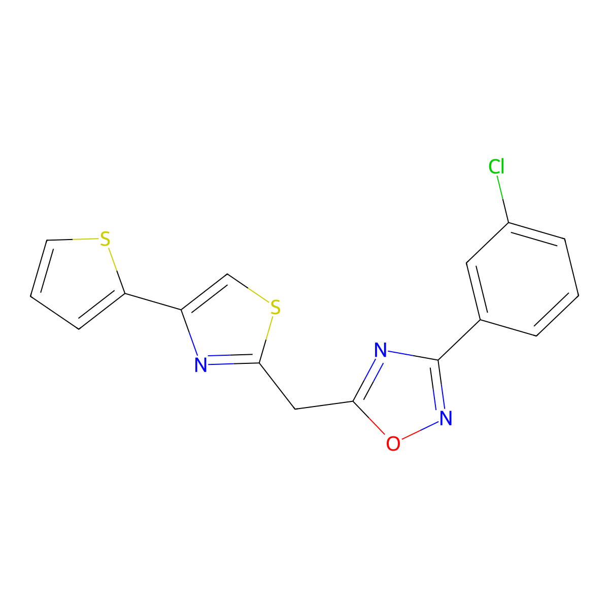 3-(3-Chlorophenyl)-5-{[4-(thiophen-2-yl)-1,3-thiazol-2-yl]methyl}-1,2,4-oxadiazole molecular structure, CAS 1115989-68-8