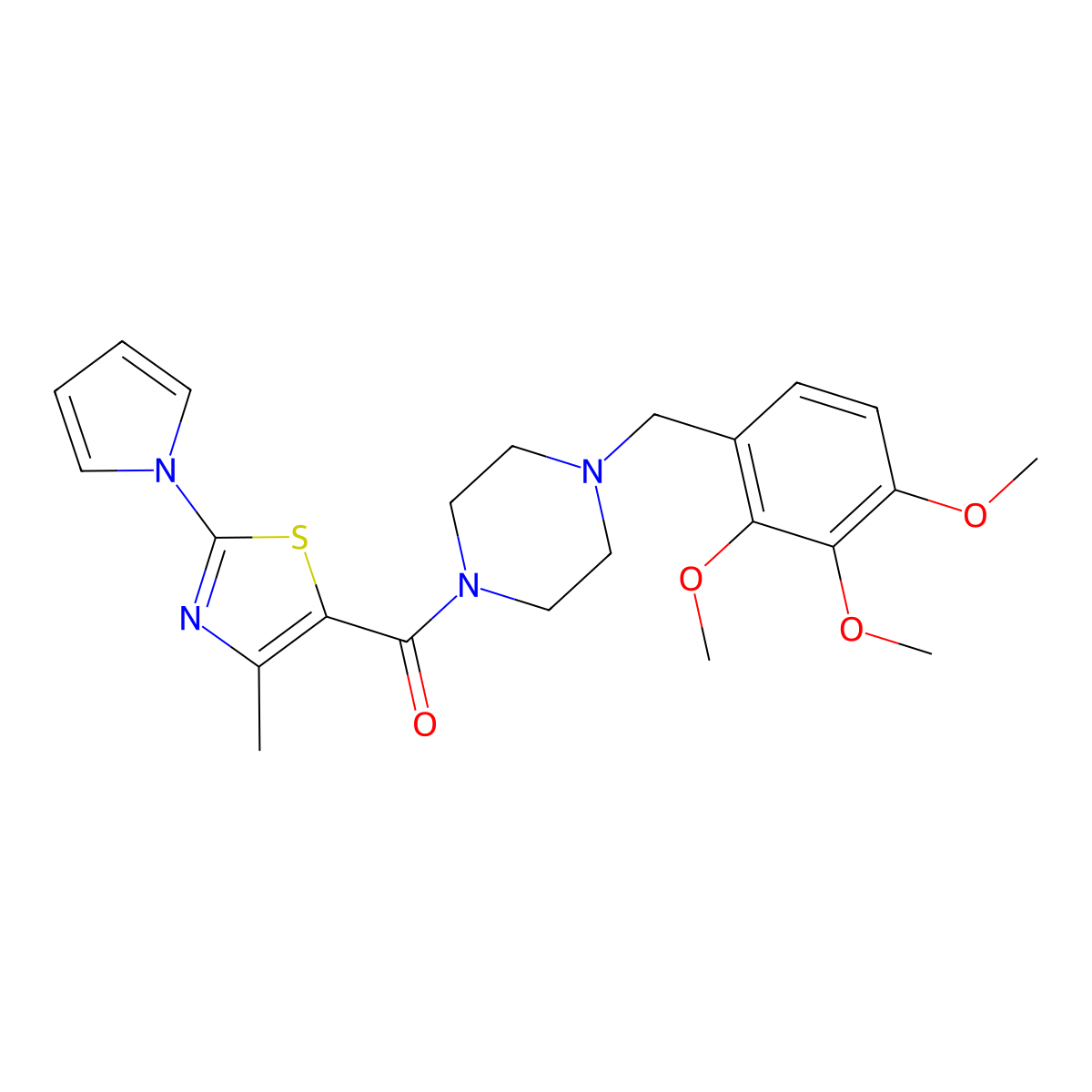 (4-methyl-2-(1H-pyrrol-1-yl)thiazol-5-yl)(4-(2,3,4-trimethoxybenzyl)piperazin-1-yl)methanone molecular structure, CAS 1115996-96-7