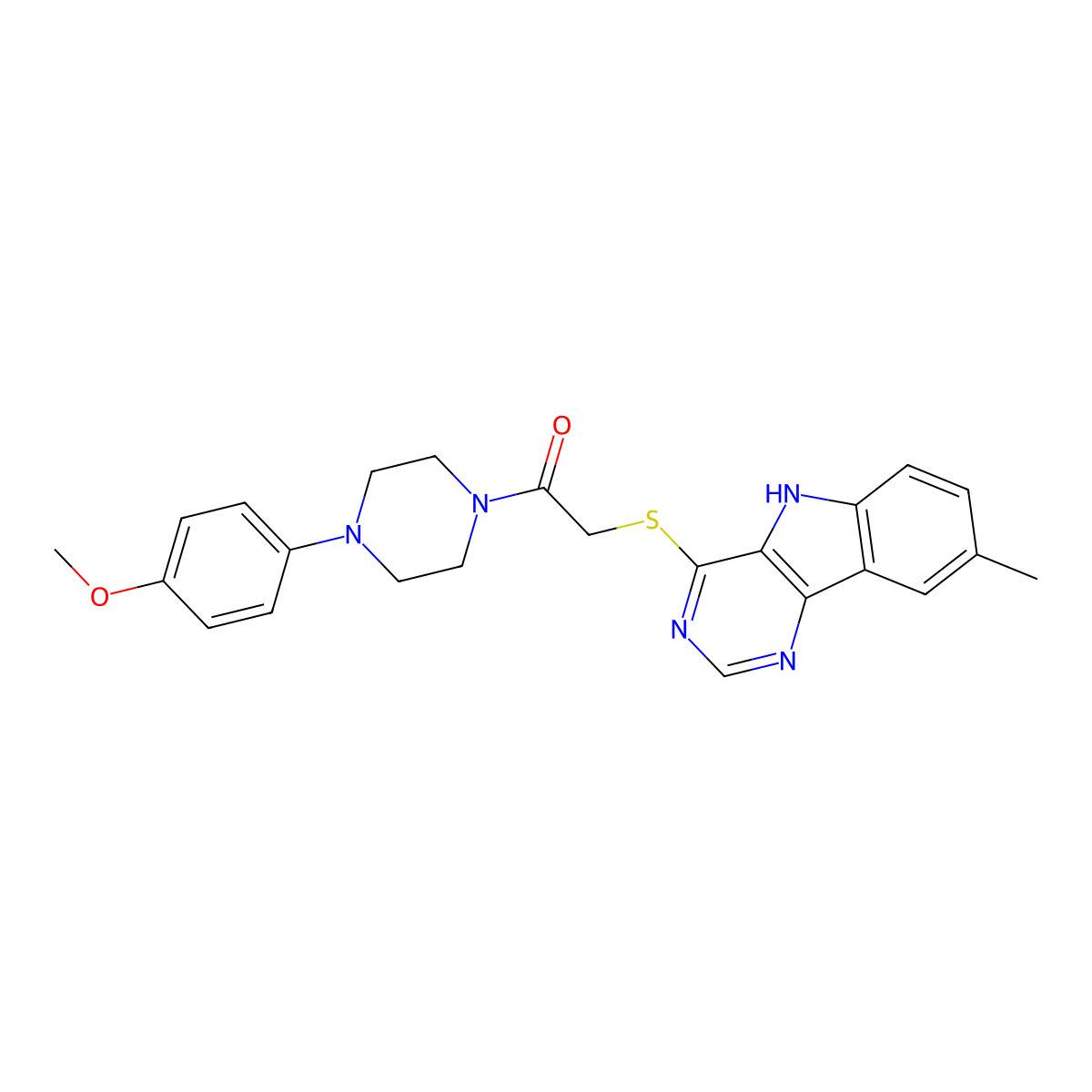 1-(4-(4-methoxyphenyl)piperazin-1-yl)-2-((8-methyl-5H-pyrimido[5,4-b]indol-4-yl)thio)ethanone molecular structure, CAS 1115997-32-4