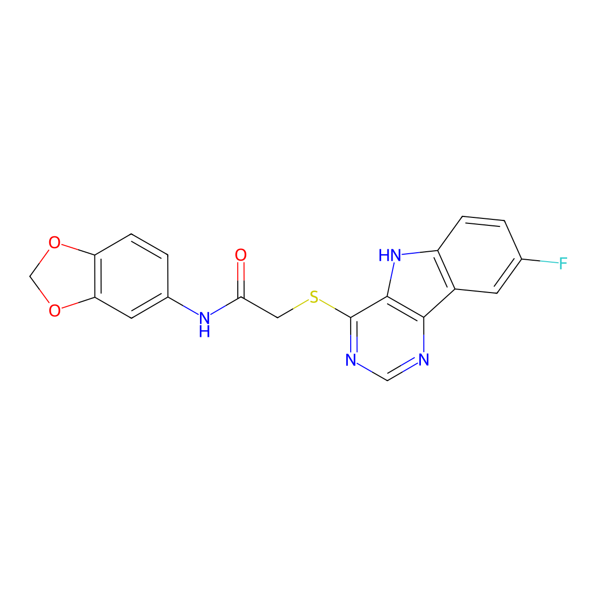 N-(2H-1,3-benzodioxol-5-yl)-2-({8-fluoro-5H-pyrimido[5,4-b]indol-4-yl}sulfanyl)acetamide molecular structure, CAS 1115997-48-2