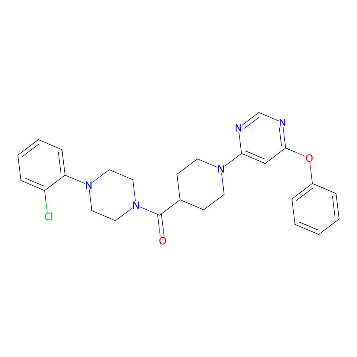 (4-(2-Chlorophenyl)piperazin-1-yl)(1-(6-phenoxypyrimidin-4-yl)piperidin-4-yl)methanone molecular structure, CAS 1115998-88-3