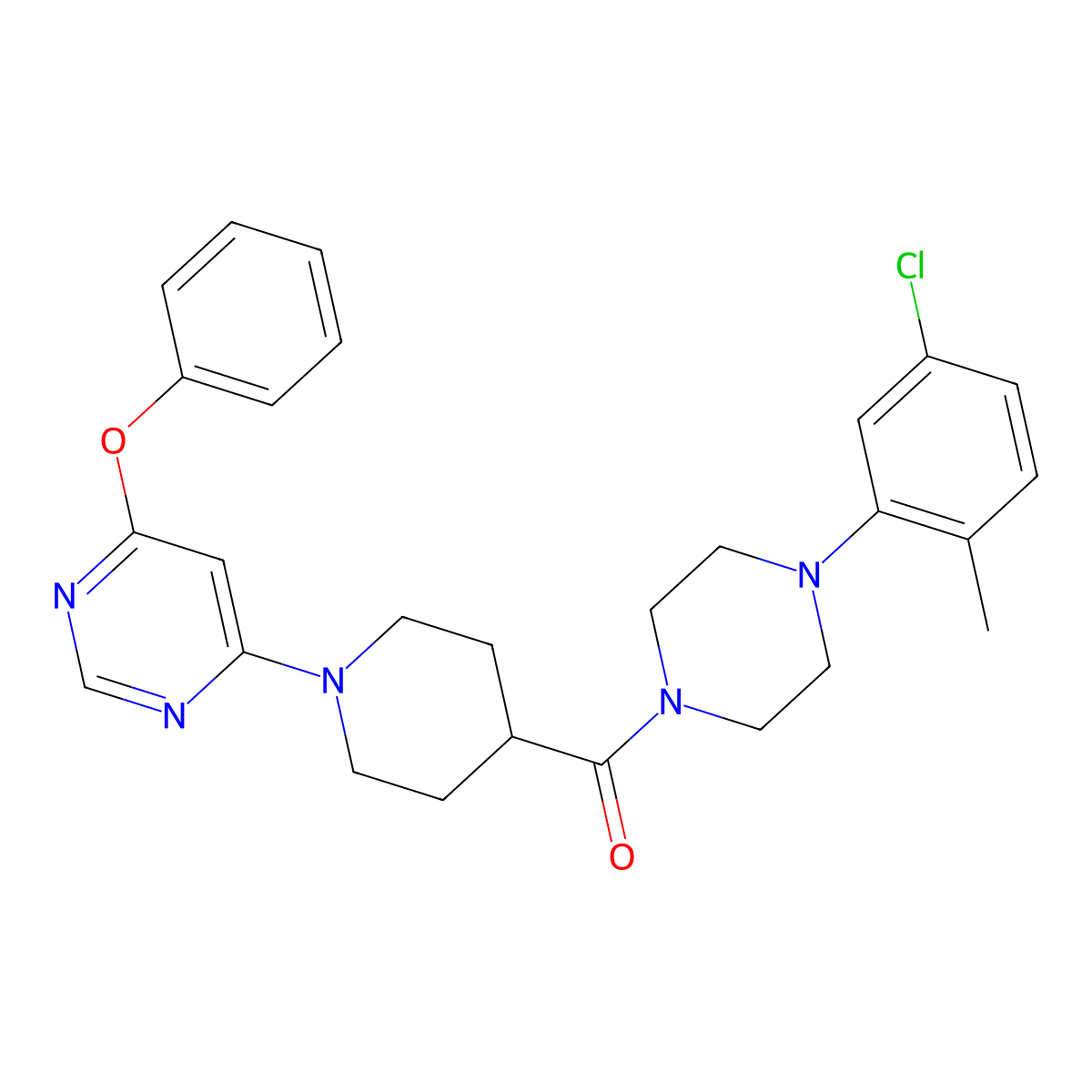 (4-(5-Chloro-2-methylphenyl)piperazin-1-yl)(1-(6-phenoxypyrimidin-4-yl)piperidin-4-yl)methanone molecular structure, CAS 1115998-89-4