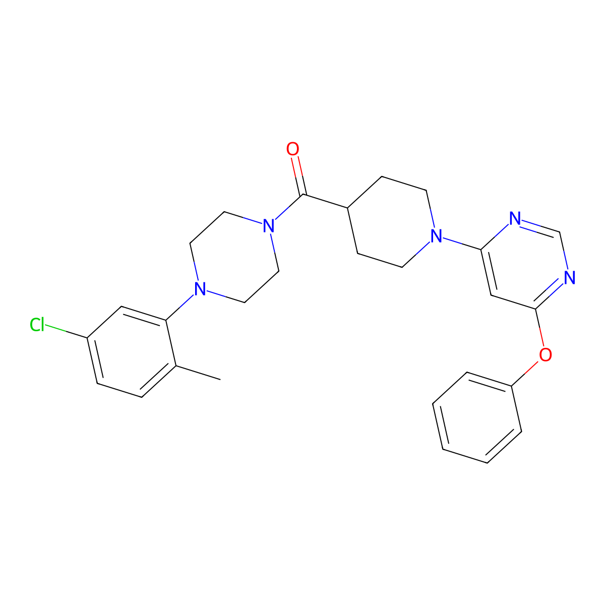 (4-(5-Chloro-2-methylphenyl)piperazin-1-yl)(1-(6-phenoxypyrimidin-4-yl)piperidin-4-yl)methanone molecular structure, CAS 1115998-89-4