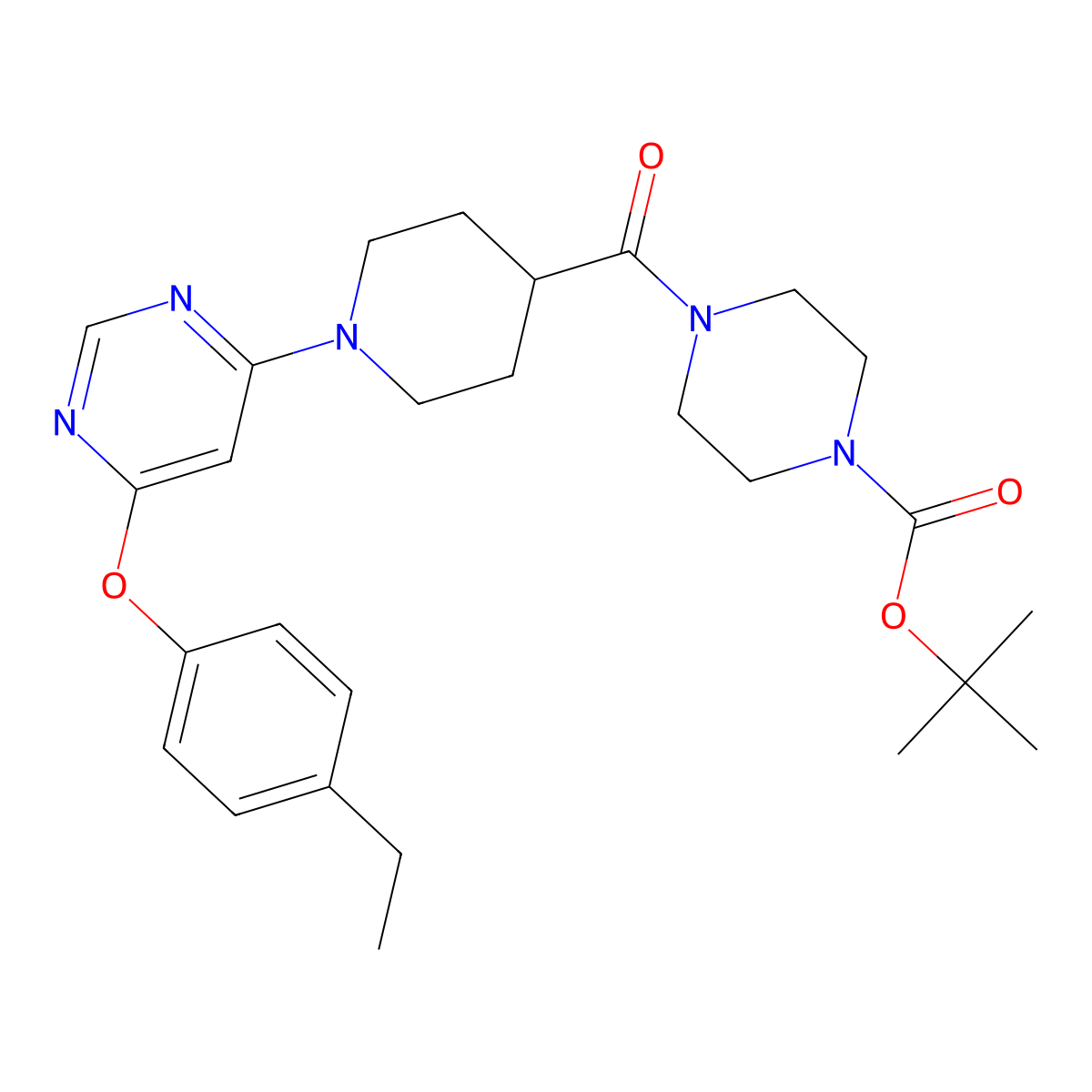 Tert-butyl 4-(1-(6-(4-ethylphenoxy)pyrimidin-4-yl)piperidine-4-carbonyl)piperazine-1-carboxylate molecular structure, CAS 1115998-95-2