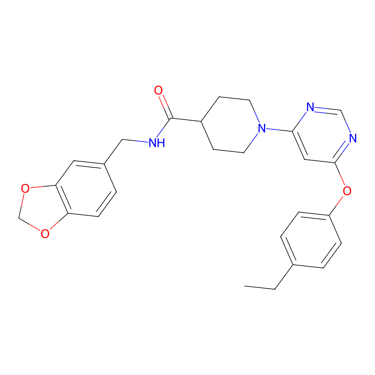 N-(benzo[d][1,3]dioxol-5-ylmethyl)-1-(6-(4-ethylphenoxy)pyrimidin-4-yl)piperidine-4-carboxamide molecular structure, CAS 1115999-08-0