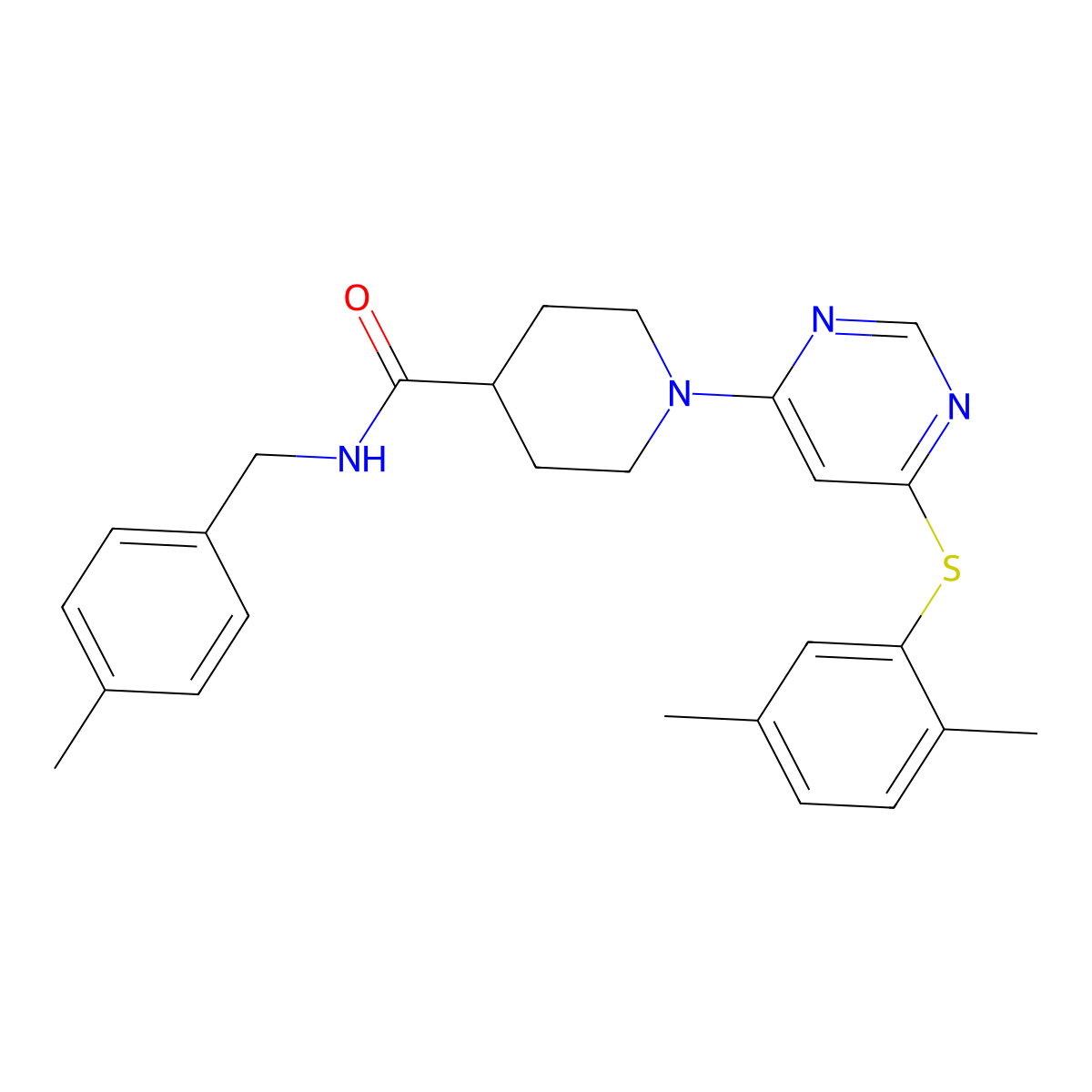 1-{6-[(2,5-dimethylphenyl)sulfanyl]pyrimidin-4-yl}-N-[(4-methylphenyl)methyl]piperidine-4-carboxamide molecular structure, CAS 1115999-25-1