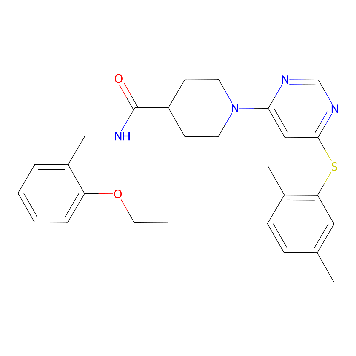 1-{6-[(2,5-dimethylphenyl)sulfanyl]pyrimidin-4-yl}-N-[(2-ethoxyphenyl)methyl]piperidine-4-carboxamide molecular structure, CAS 1115999-26-2