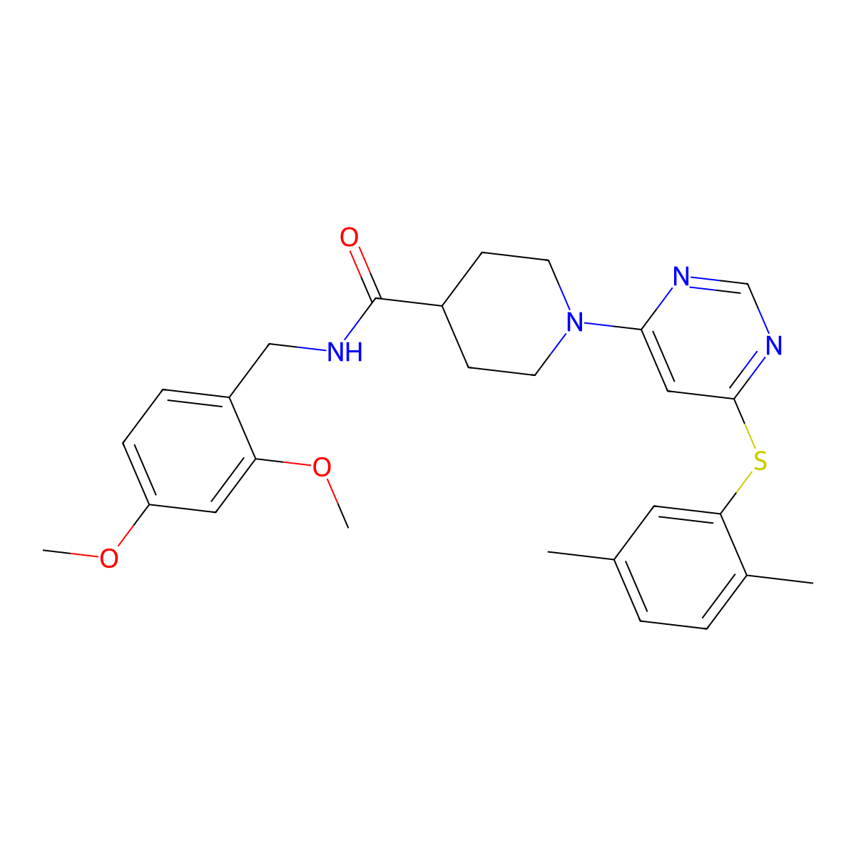N-[(2,4-dimethoxyphenyl)methyl]-1-{6-[(2,5-dimethylphenyl)sulfanyl]pyrimidin-4-yl}piperidine-4-carboxamide molecular structure, CAS 1115999-27-3