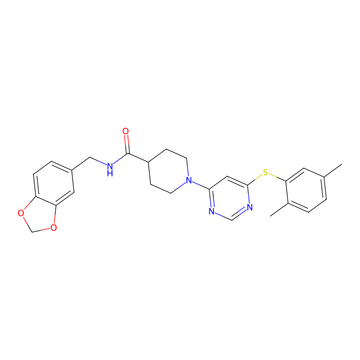 N-[(2H-1,3-benzodioxol-5-yl)methyl]-1-{6-[(2,5-dimethylphenyl)sulfanyl]pyrimidin-4-yl}piperidine-4-carboxamide molecular structure, CAS 1115999-28-4