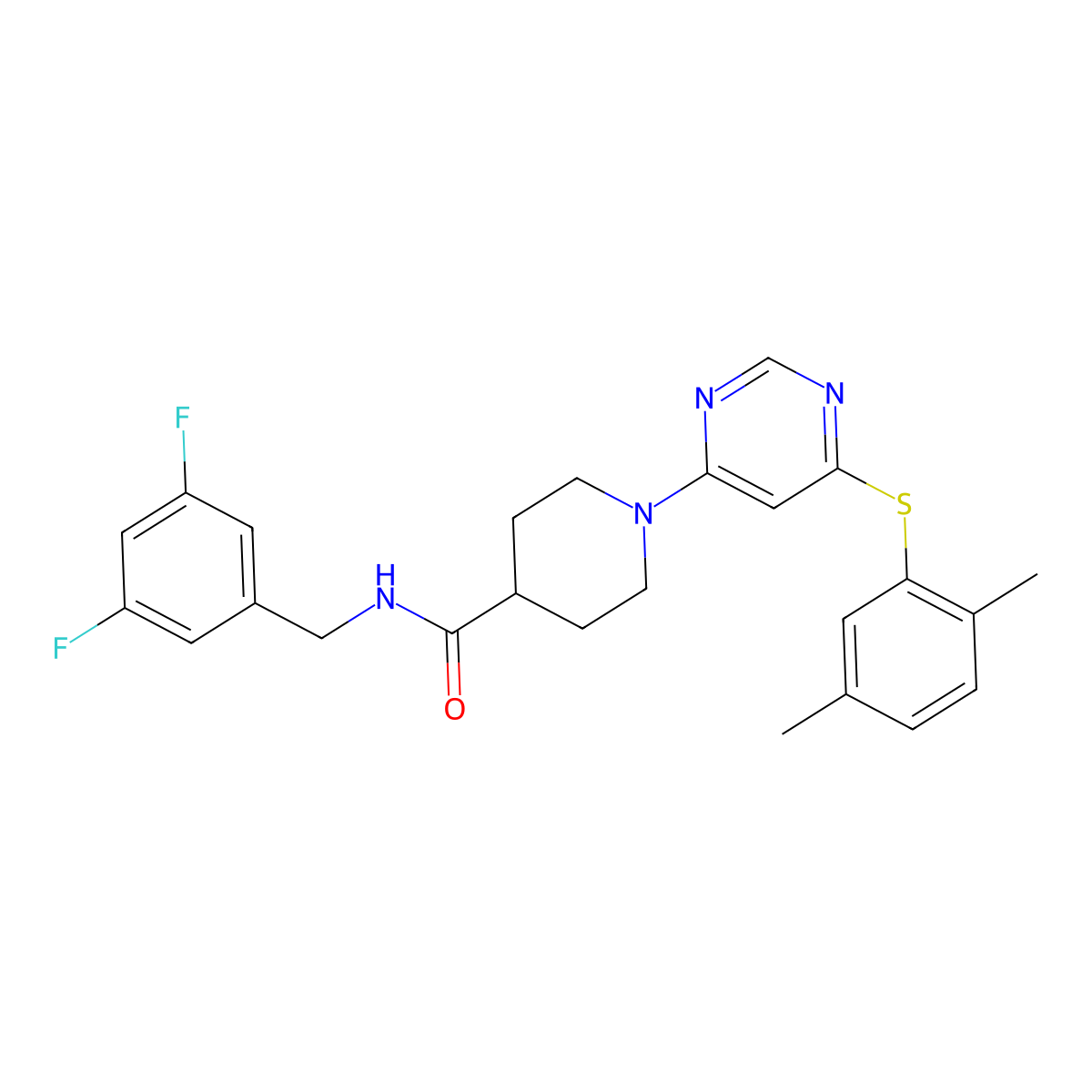 N-[(3,5-difluorophenyl)methyl]-1-{6-[(2,5-dimethylphenyl)sulfanyl]pyrimidin-4-yl}piperidine-4-carboxamide molecular structure, CAS 1115999-29-5