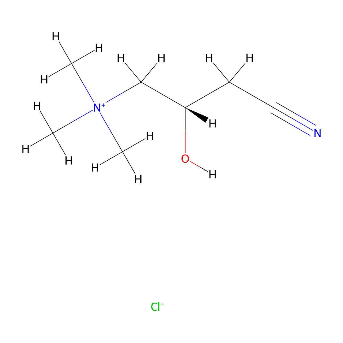 3-Cyano-2-hydroxy-N,N,N-trimethylpropan-1-aminium chloride molecular structure, CAS 1116-95-6