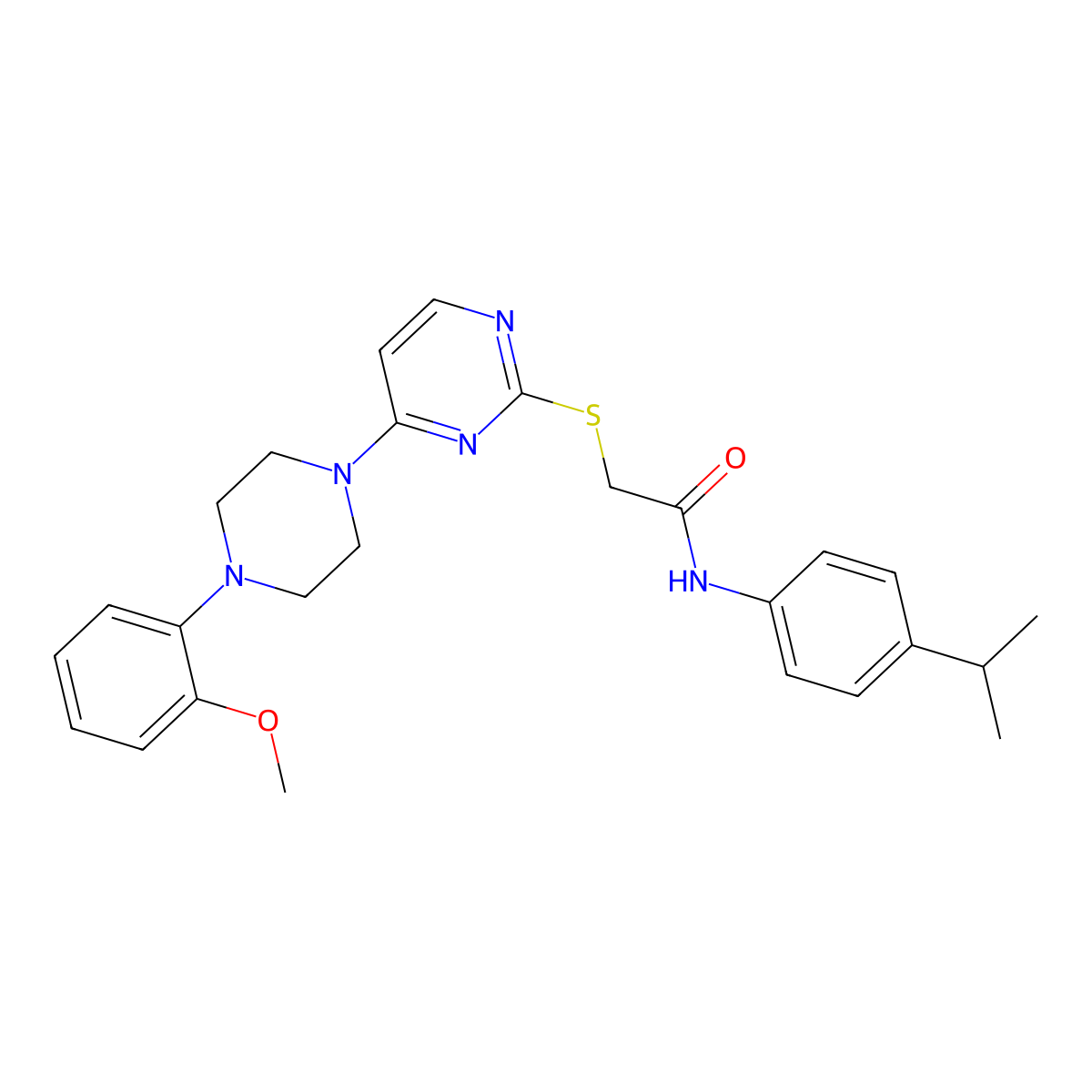 2-({4-[4-(2-methoxyphenyl)piperazin-1-yl]pyrimidin-2-yl}sulfanyl)-N-[4-(propan-2-yl)phenyl]acetamide molecular structure, CAS 1116002-06-2