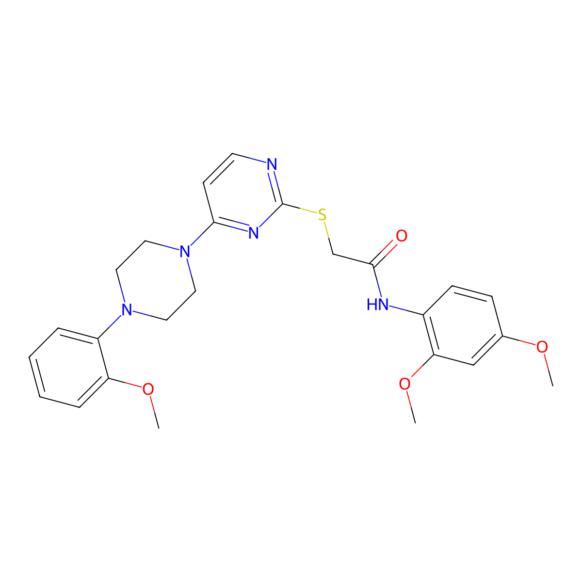 N-(2,4-dimethoxyphenyl)-2-((4-(4-(2-methoxyphenyl)piperazin-1-yl)pyrimidin-2-yl)thio)acetamide molecular structure, CAS 1116002-08-4