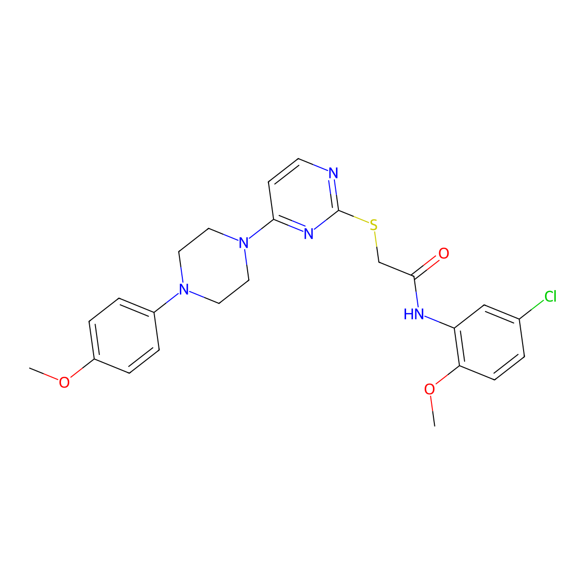 N-(5-chloro-2-methoxyphenyl)-2-((4-(4-(4-methoxyphenyl)piperazin-1-yl)pyrimidin-2-yl)thio)acetamide molecular structure, CAS 1116002-24-4
