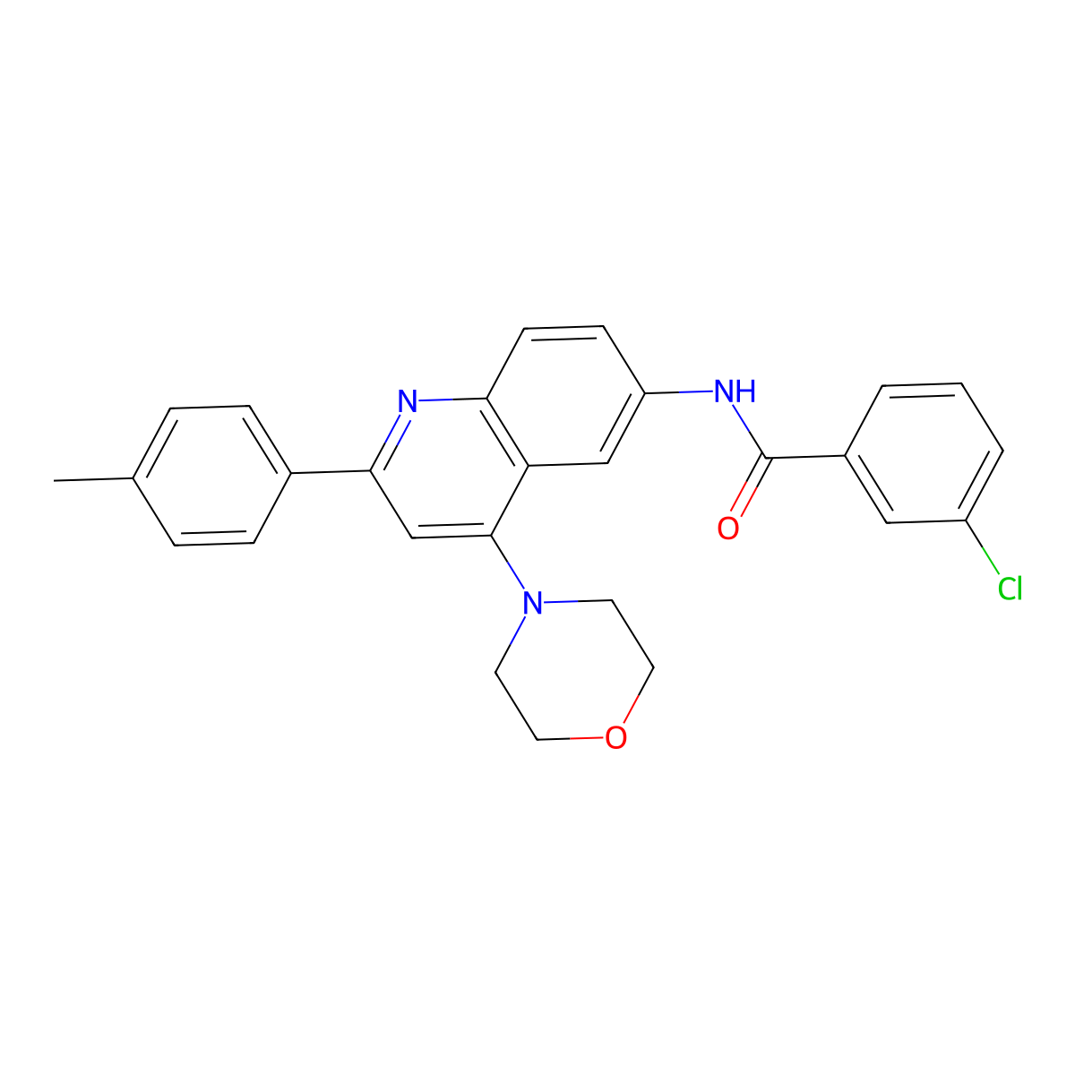 3-chloro-N-[2-(4-methylphenyl)-4-(morpholin-4-yl)quinolin-6-yl]benzamide molecular structure, CAS 1116002-52-8