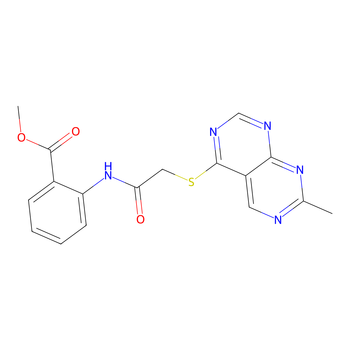 Methyl 2-[2-({7-methylpyrimido[4,5-d][1,3]diazin-4-yl}sulfanyl)acetamido]benzoate molecular structure, CAS 1116005-98-1