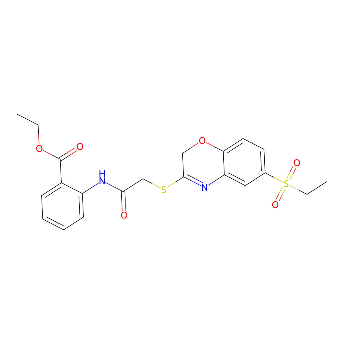 ethyl 2-(2-{[6-(ethanesulfonyl)-2H-1,4-benzoxazin-3-yl]sulfanyl}acetamido)benzoate molecular structure, CAS 1116006-05-3