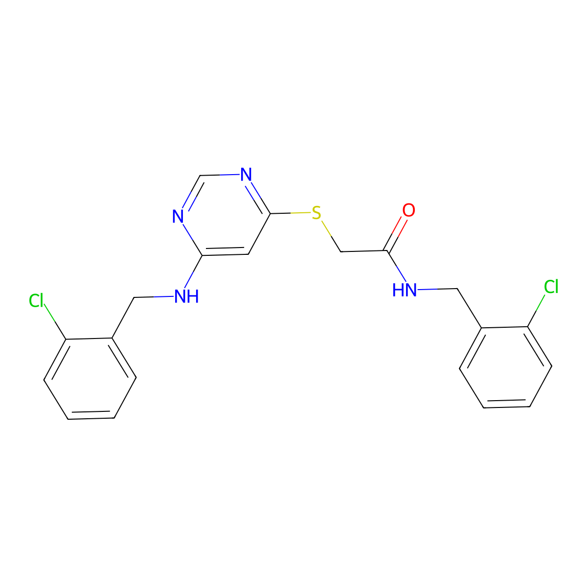 N-(2-chlorobenzyl)-2-((6-((2-chlorobenzyl)amino)pyrimidin-4-yl)thio)acetamide molecular structure, CAS 1116006-62-2