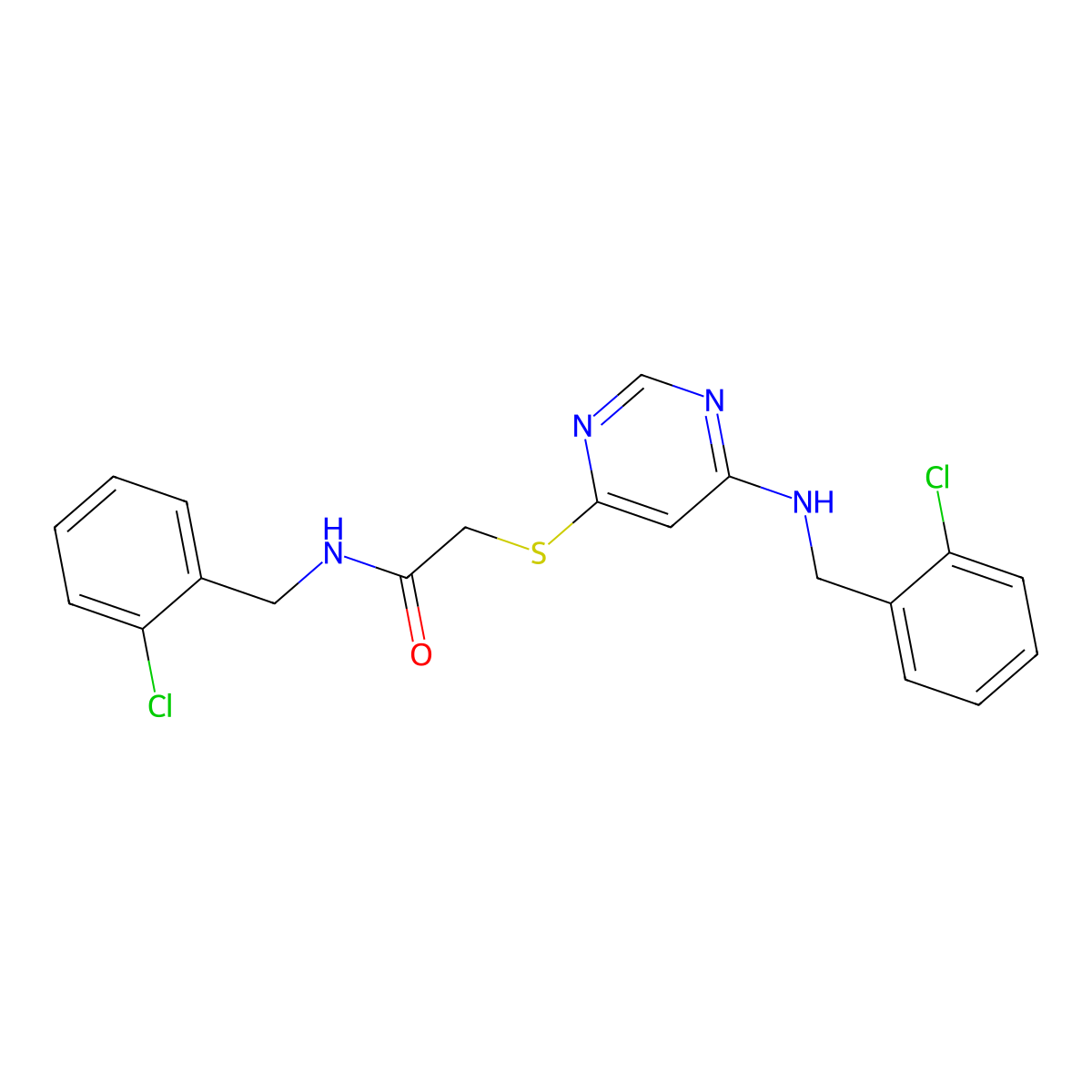 N-(2-chlorobenzyl)-2-((6-((2-chlorobenzyl)amino)pyrimidin-4-yl)thio)acetamide molecular structure, CAS 1116006-62-2