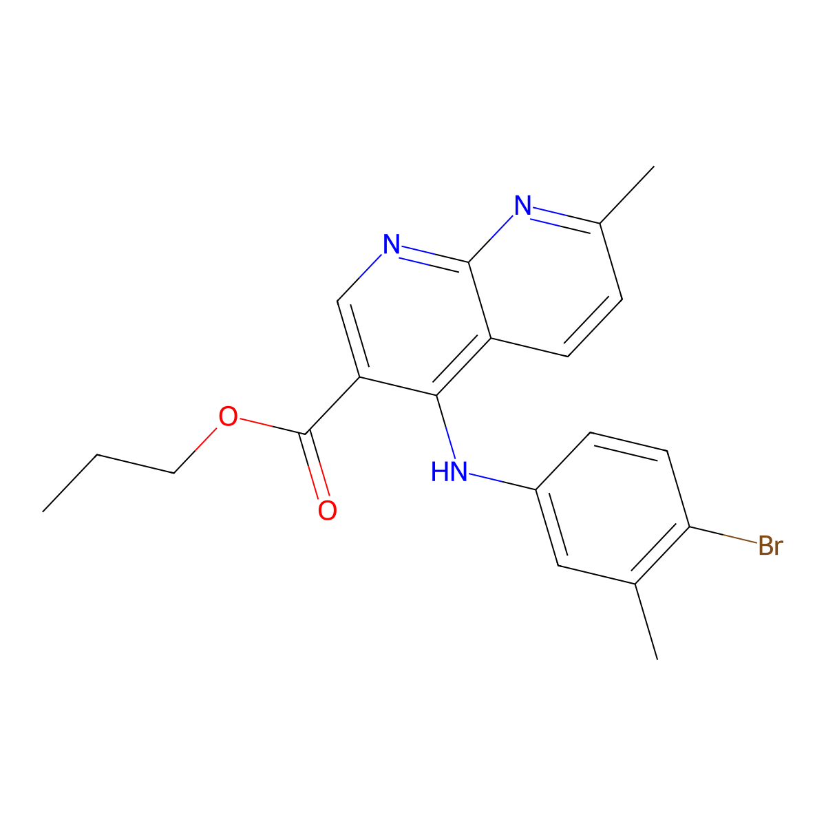 Propyl 4-[(4-bromo-3-methylphenyl)amino]-7-methyl-1,8-naphthyridine-3-carboxylate molecular structure, CAS 1116006-99-5