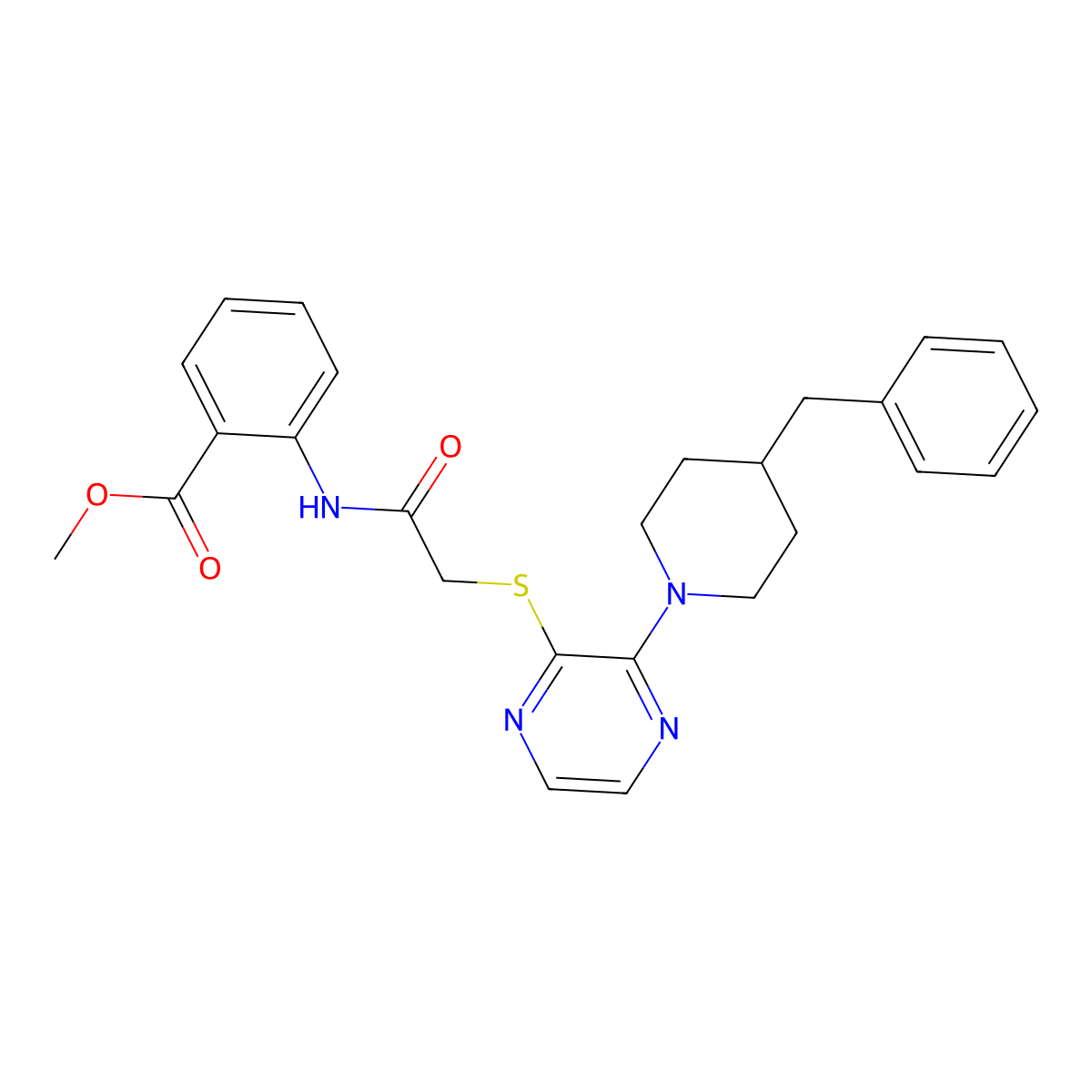 Methyl 2-(2-{[3-(4-benzylpiperidin-1-yl)pyrazin-2-yl]sulfanyl}acetamido)benzoate molecular structure, CAS 1116007-27-2