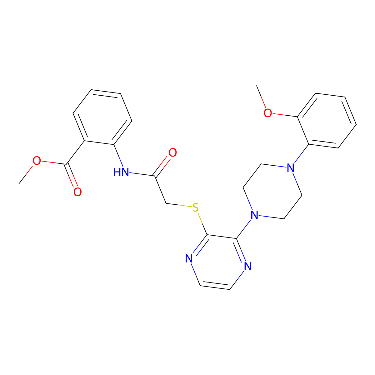 Methyl 2-(2-((3-(4-(2-methoxyphenyl)piperazin-1-yl)pyrazin-2-yl)thio)acetamido)benzoate molecular structure, CAS 1116007-37-4