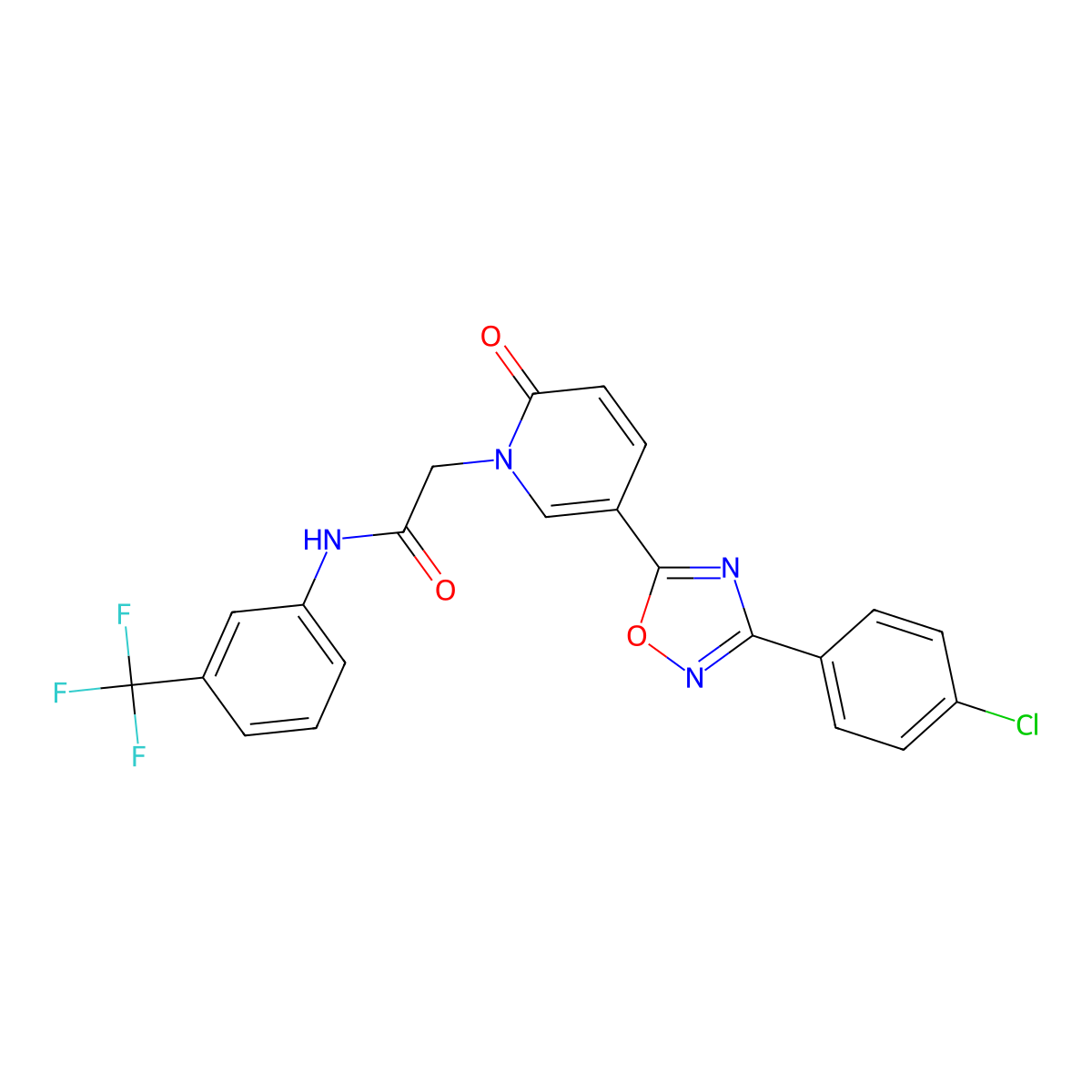 2-{5-[3-(4-chlorophenyl)-1,2,4-oxadiazol-5-yl]-2-oxo-1,2-dihydropyridin-1-yl}-N-[3-(trifluoromethyl)phenyl]acetamide molecular structure, CAS 1116007-48-7